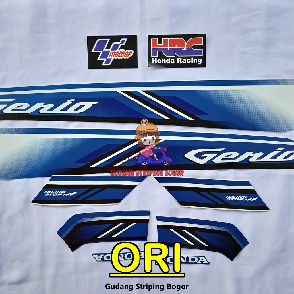 Jual STIKER STRIPING BODY MOTOR HONDA GENIO CBS ISS 2019 ORI PUTIH BIRU