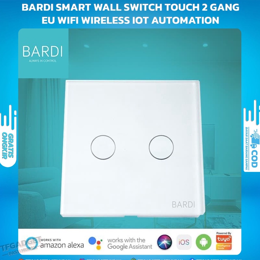 Jual BARDI Smart Wall Switch Touch 2 Gang EU Wifi Wireless IoT