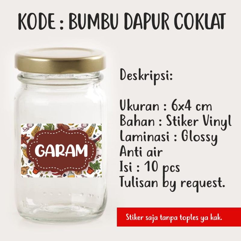 Jual Custom Label Sticker Toples Wadah Bumbu Dapur Kopi Teh Gula