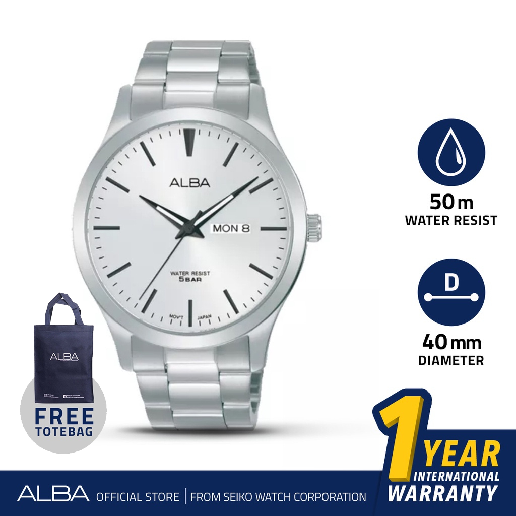 Jual Jam Tangan Stainless Pria Silver Alba Aj Quartz Analog