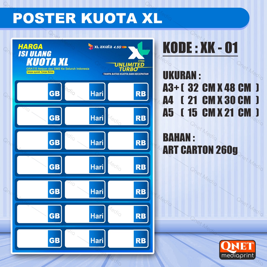 Jual Poster Konter Daftar Harga Isi Ulang Kuota Xl Custom Shopee