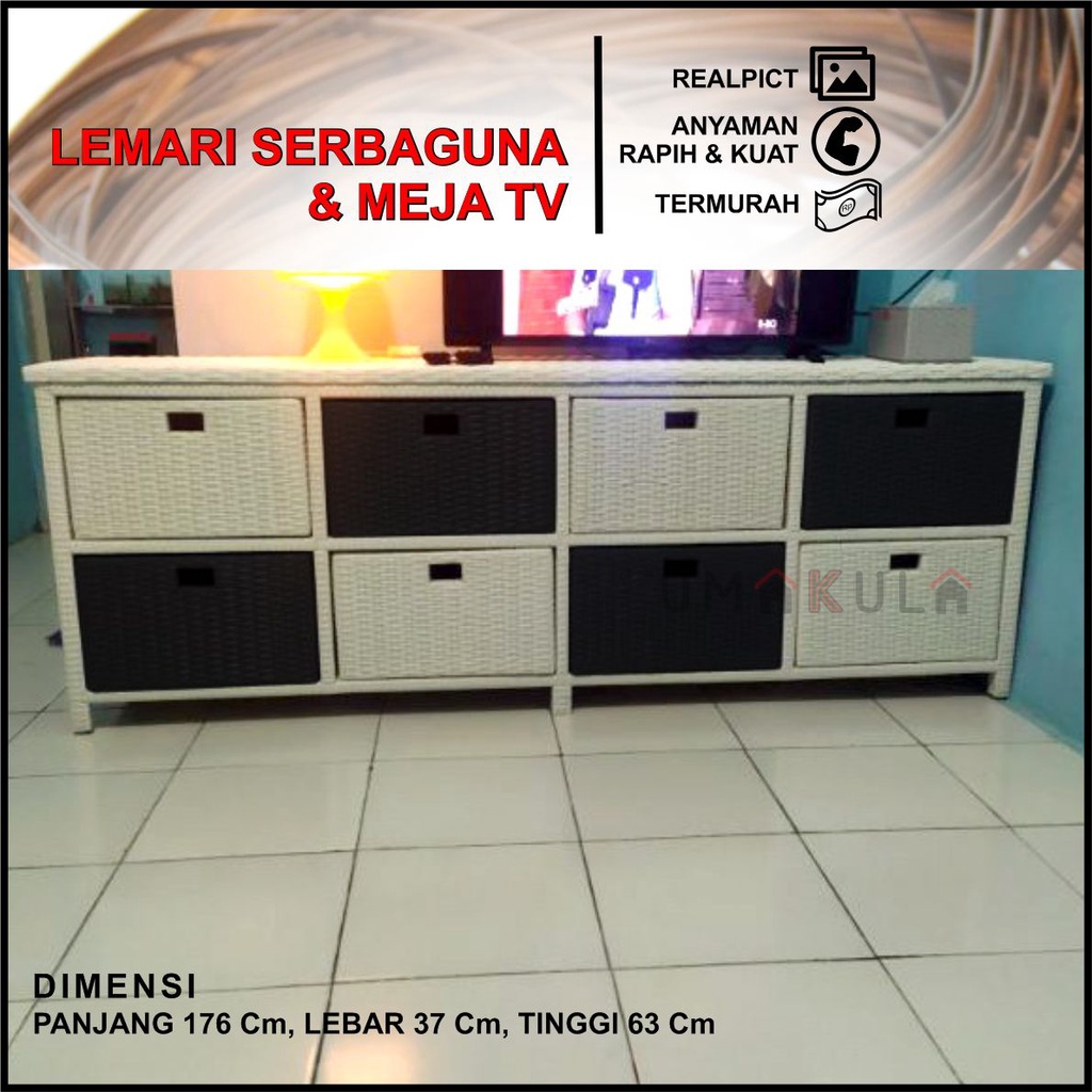 Jual Lemari Rak Rotan Sintetis Laci Buffet Bufet Meja Tv Ruang Tamu