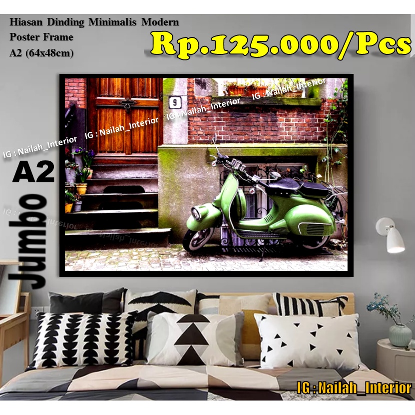 Jual Hiasan Dinding Ruang Tamu Poster Frame Jumbo A Vespa Klasik