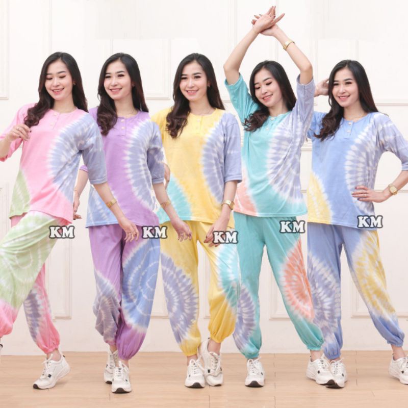 Jual One Set Setelan Wanita Cp Tie Dye Model Jumputan Babydoll Kekinian