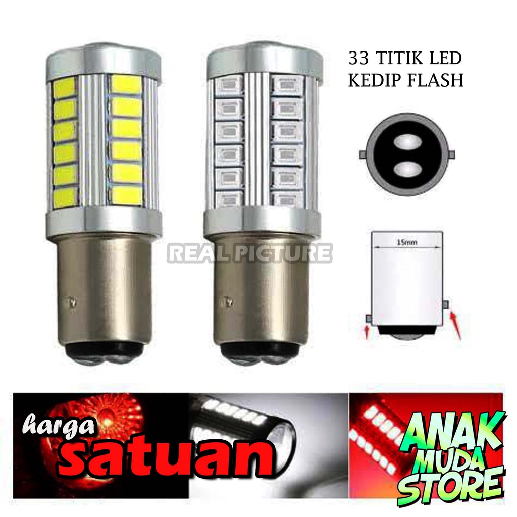 Jual LRB1 Lampu Rem Motor Mobil LED 2 Kaki 33 Titik LED Bayonet