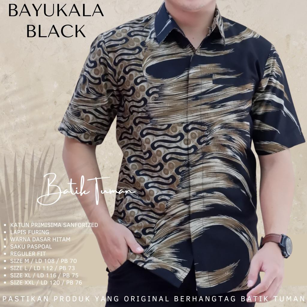 Jual Bayukala Black Kemeja Batik Pria Lapis Furing Katun Sanforized