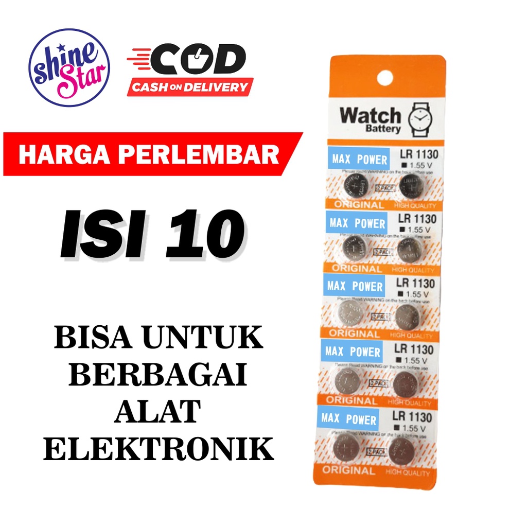 Jual Baterai Jam Tangan 1 Lembar Isi 10 Baterai LR1130 LR 1130 AG10