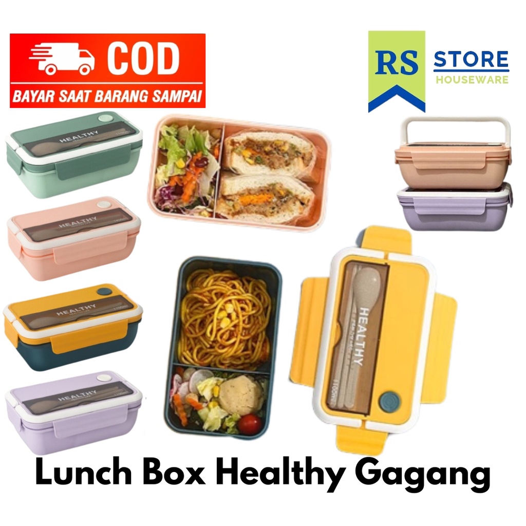 Jual Lunch Box Kotak Bekal Bersekat Tempat Makan Misting Gagang Healthy