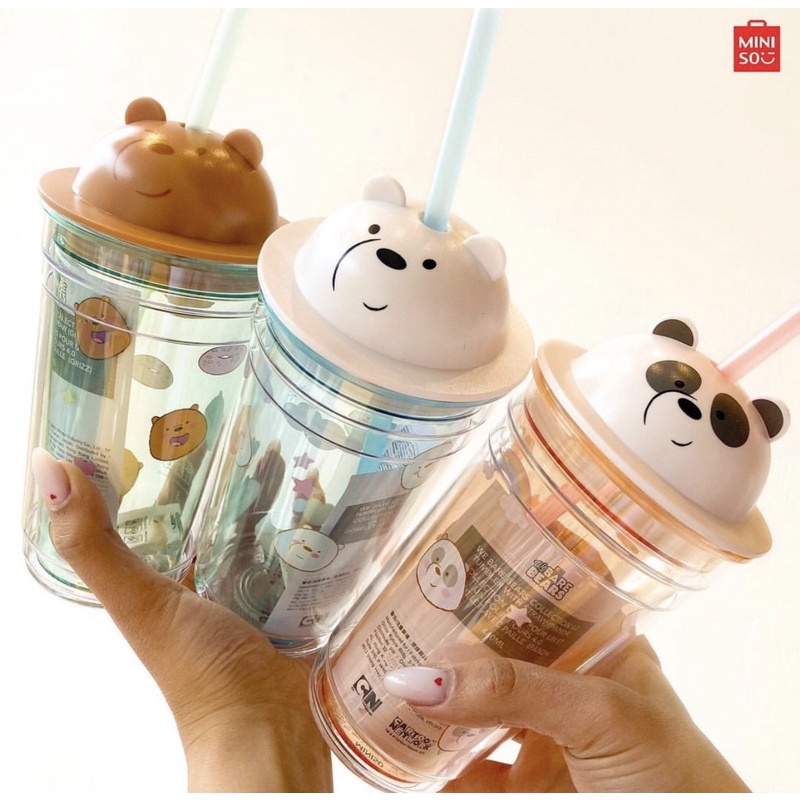 Jual WE BARE BEARS TUMBLER WITH STRAW MINISO TUMBLR BOTOL MINUM WATER