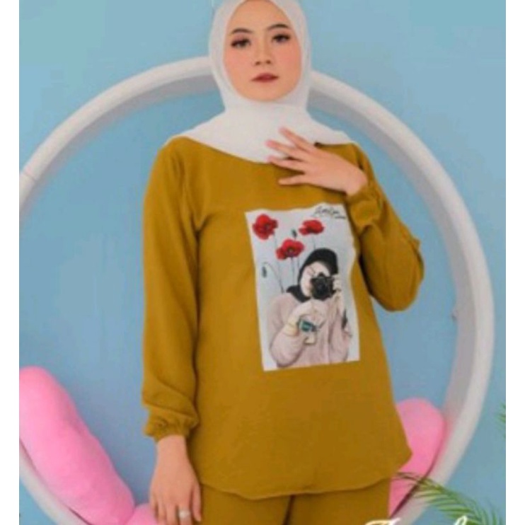 Jual Viral One Set Crinkle Airflow Sablon Tdf Stelan Wanita Hijab