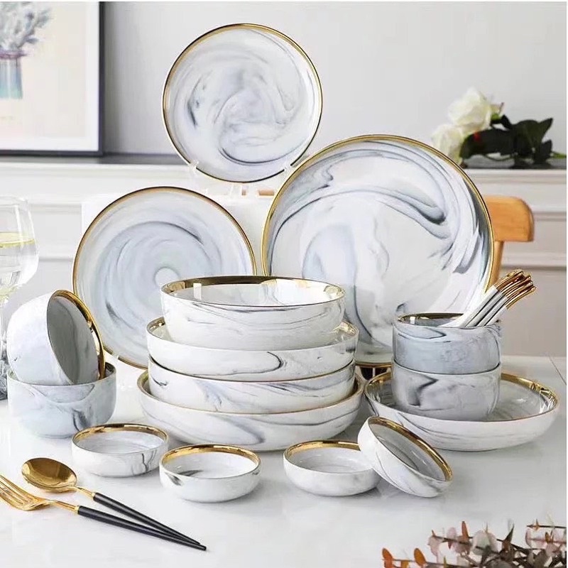 Jual Marble Dinnerware Set Orang Piring Makan Set Piring Keramik