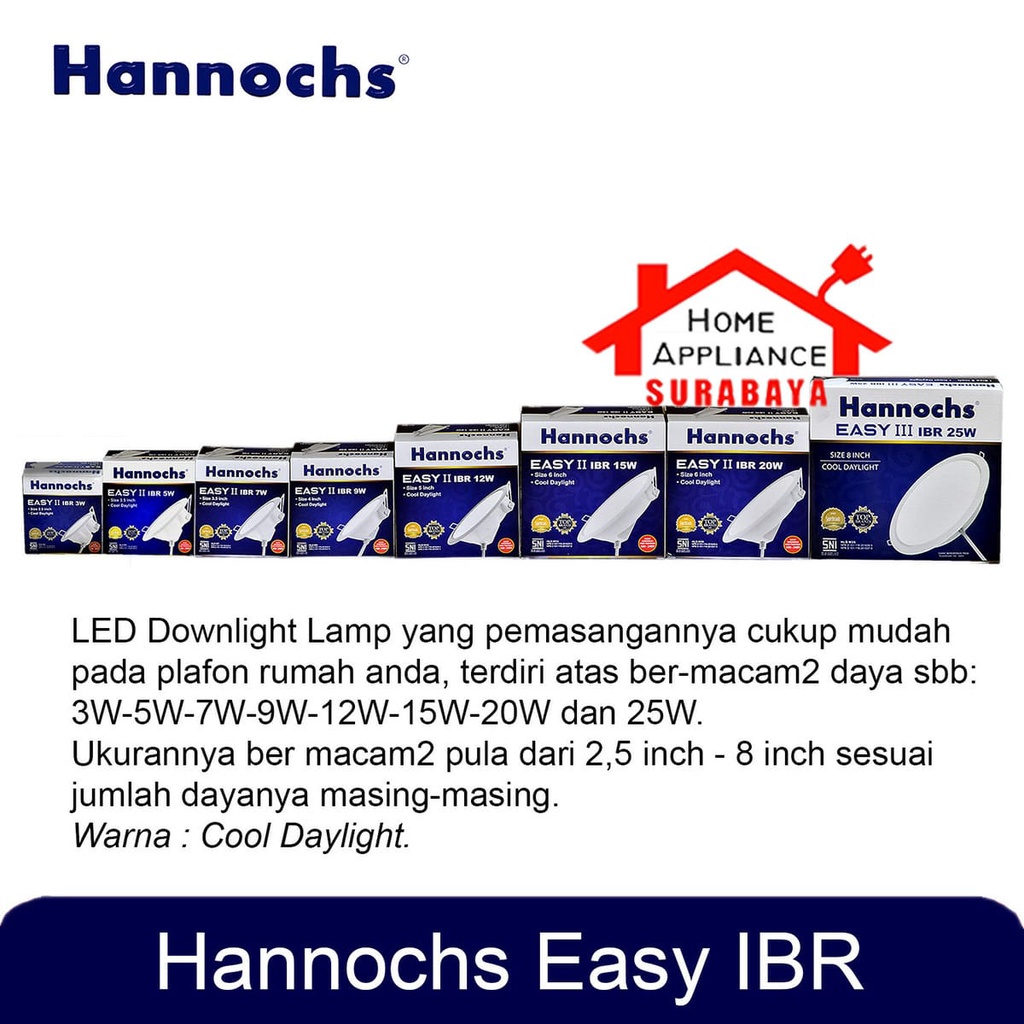 Jual HANNOCHS Lampu Downlight LED Bulat Cool Day Light Cahaya Putih