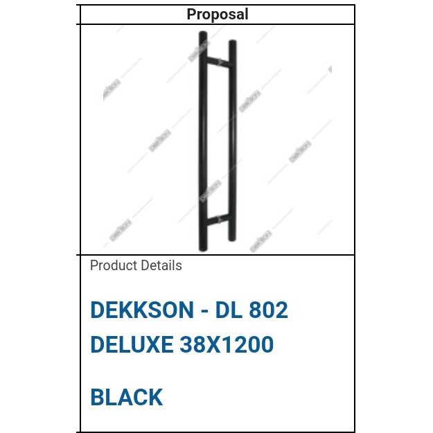 Jual PULL HANDLE DEKKSON DELUXE PH DL802 38X1200X800 BLACK Handle 120