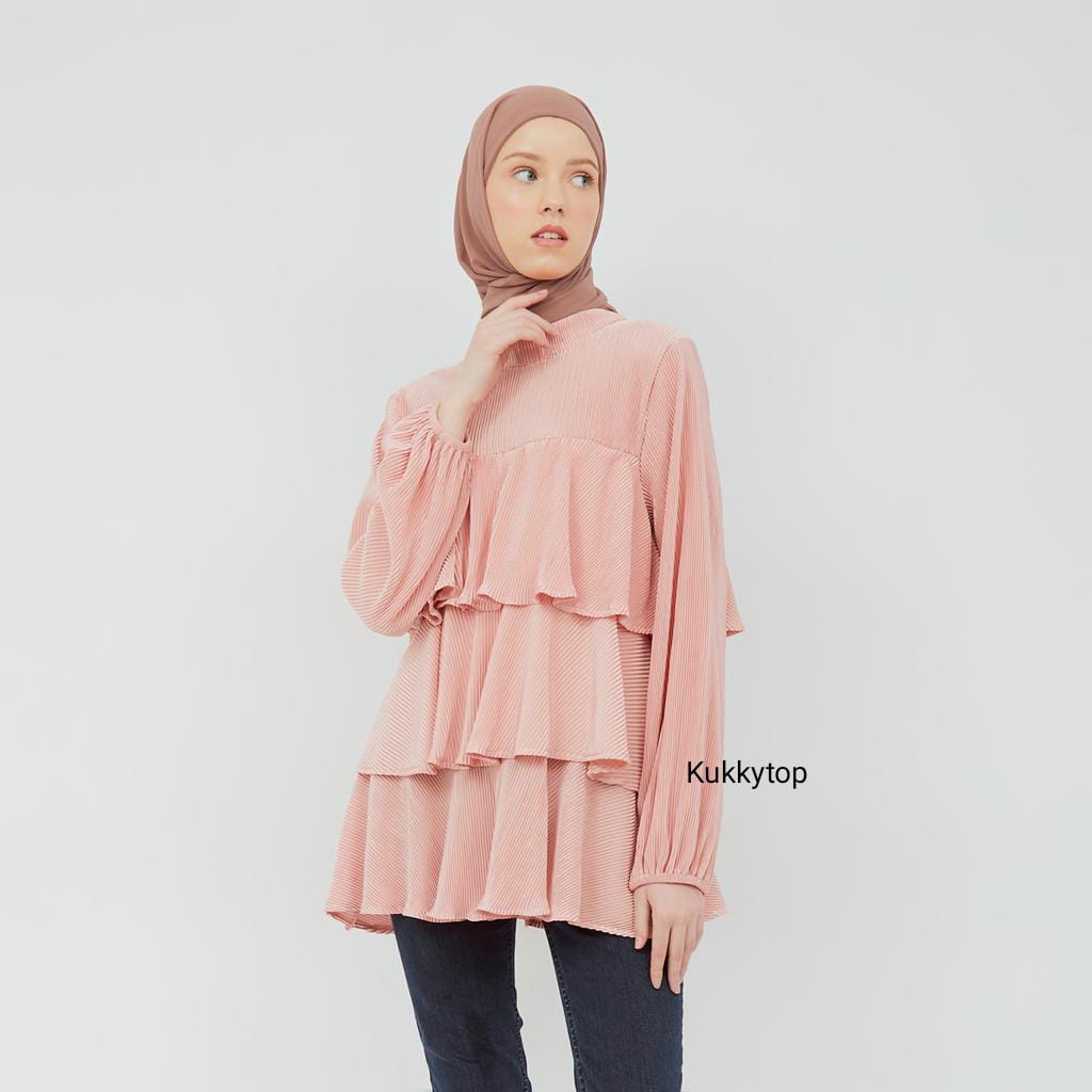 Jual Kukky Top Baju Plisket Fashion Muslim Atasan Wanita Ruffle Blus