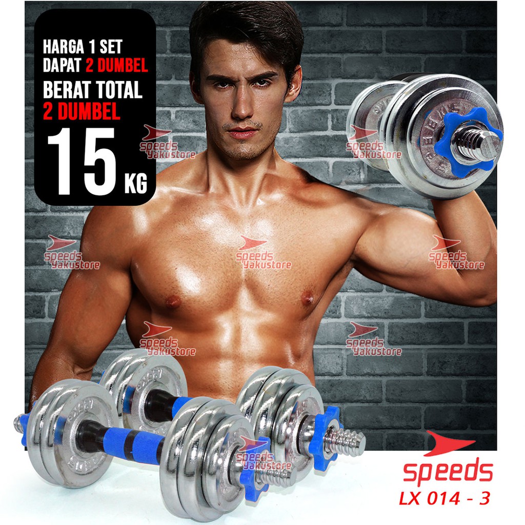 Jual SPEEDS Dumbell Barbel Set Max 15kg Tiang Angkat Beban Besi 15 Kg