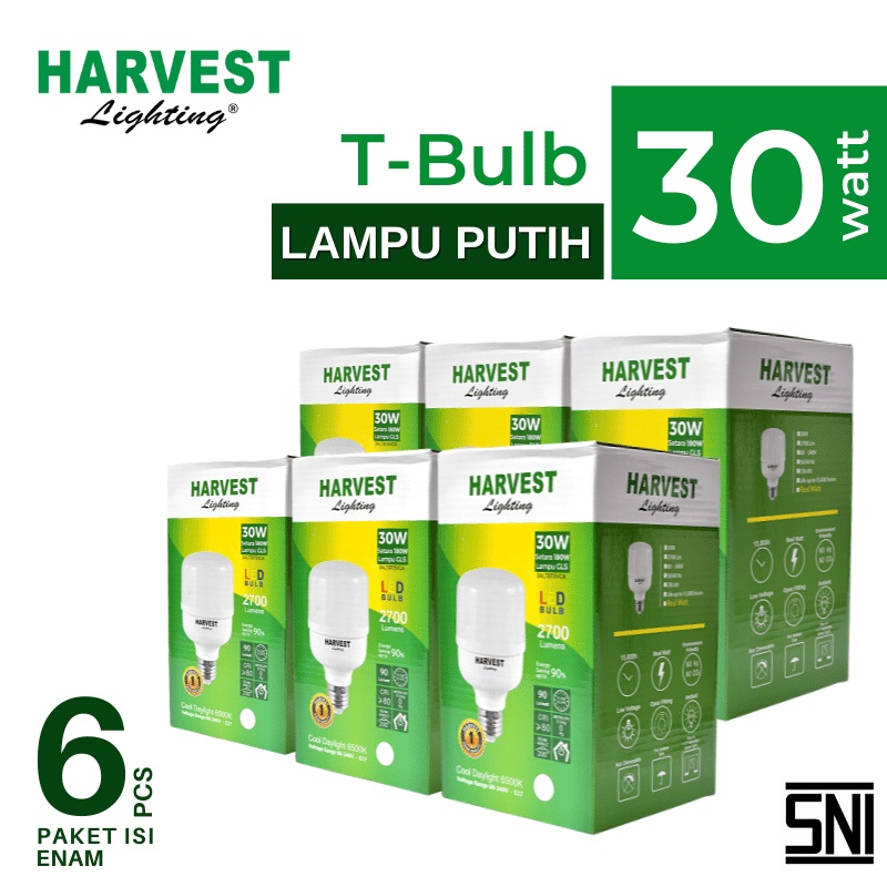 Jual Harvest Lighting 30 Watt PAKET ISI 6 T Bulb Lampu Kapsul LED 30w