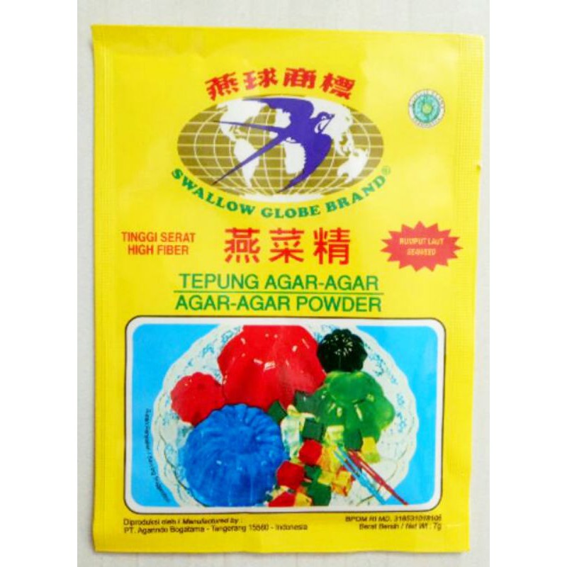 Jual Tepung Agar Agar Swallow Globe Brand 7g Harga Per Pcs Shopee