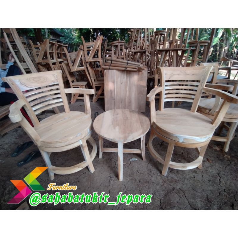 Jual Kursi Teras Putar Kayu Jati Art Sandaran Horizontal Shopee Indonesia