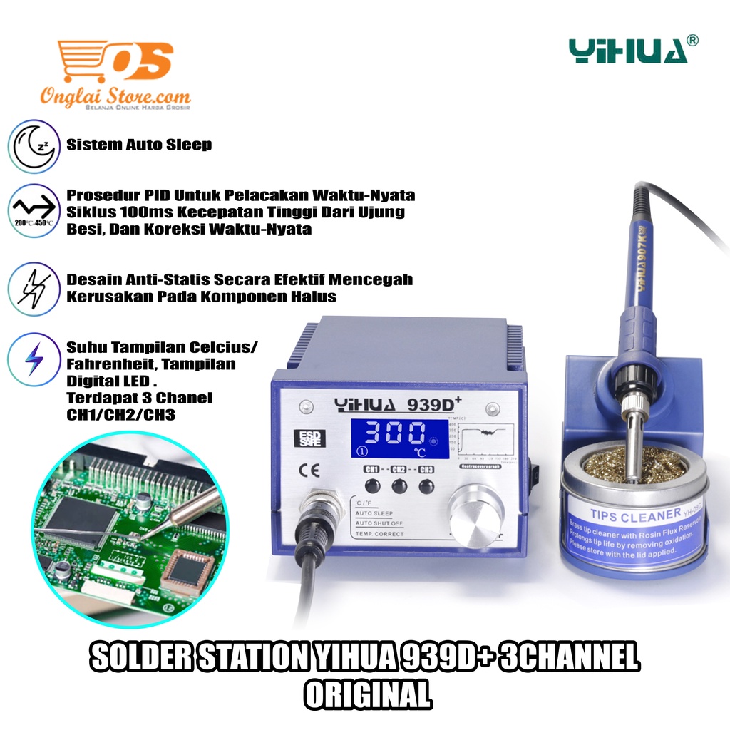 Jual Solder Station Yihua 939D 3 Channel Soldering Iron Digital