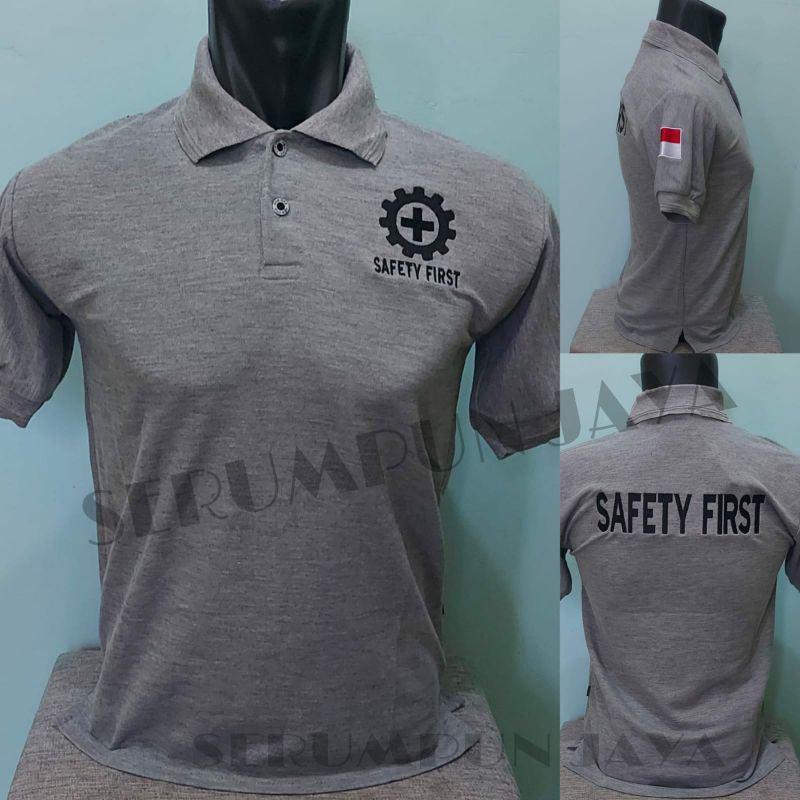 Jual Kaos Safety First Abu Kaos Kerah Safety First Full Bordir