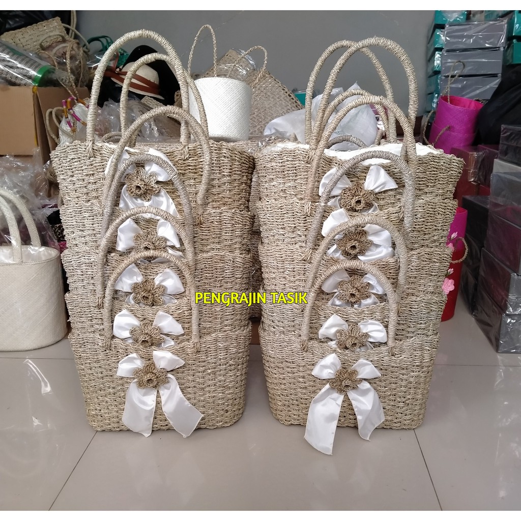 Jual Tas Anyaman Pandan Tas Pandan Lilit Model Gelombang Variasi Pita