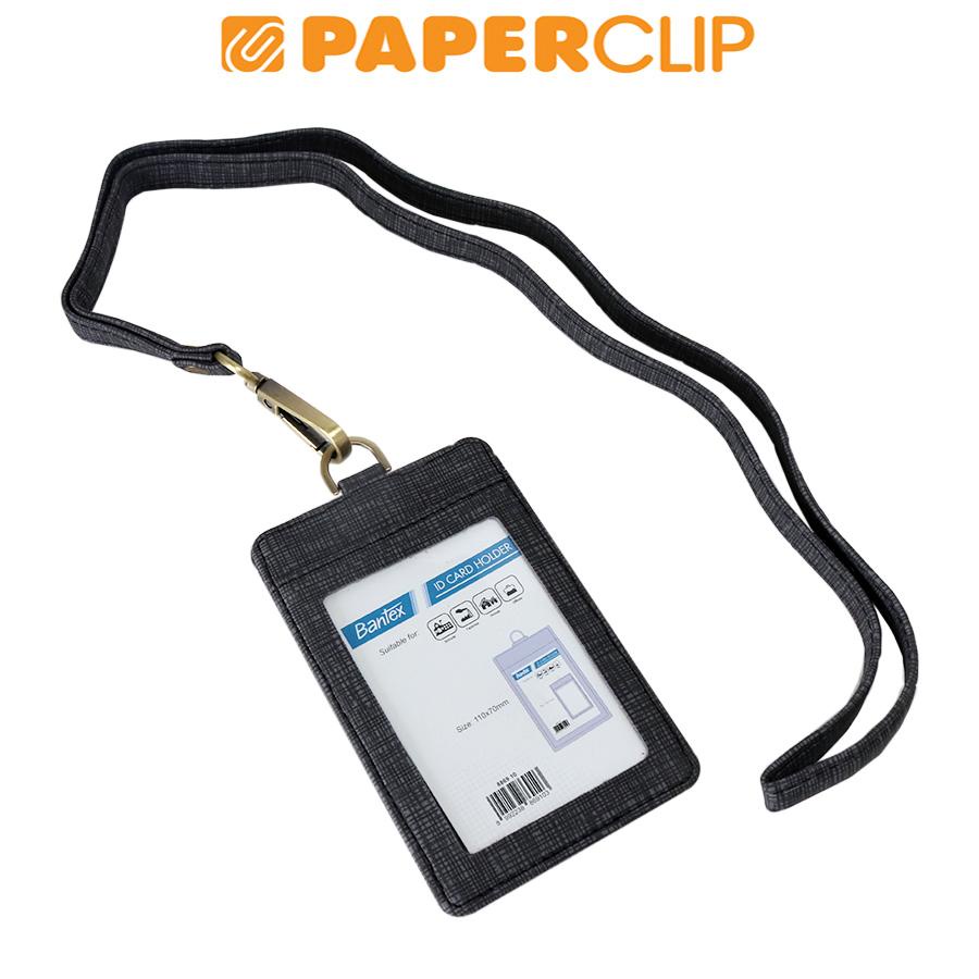 Jual Id Card Bantex Leather Portrait Lanyard Black Shopee