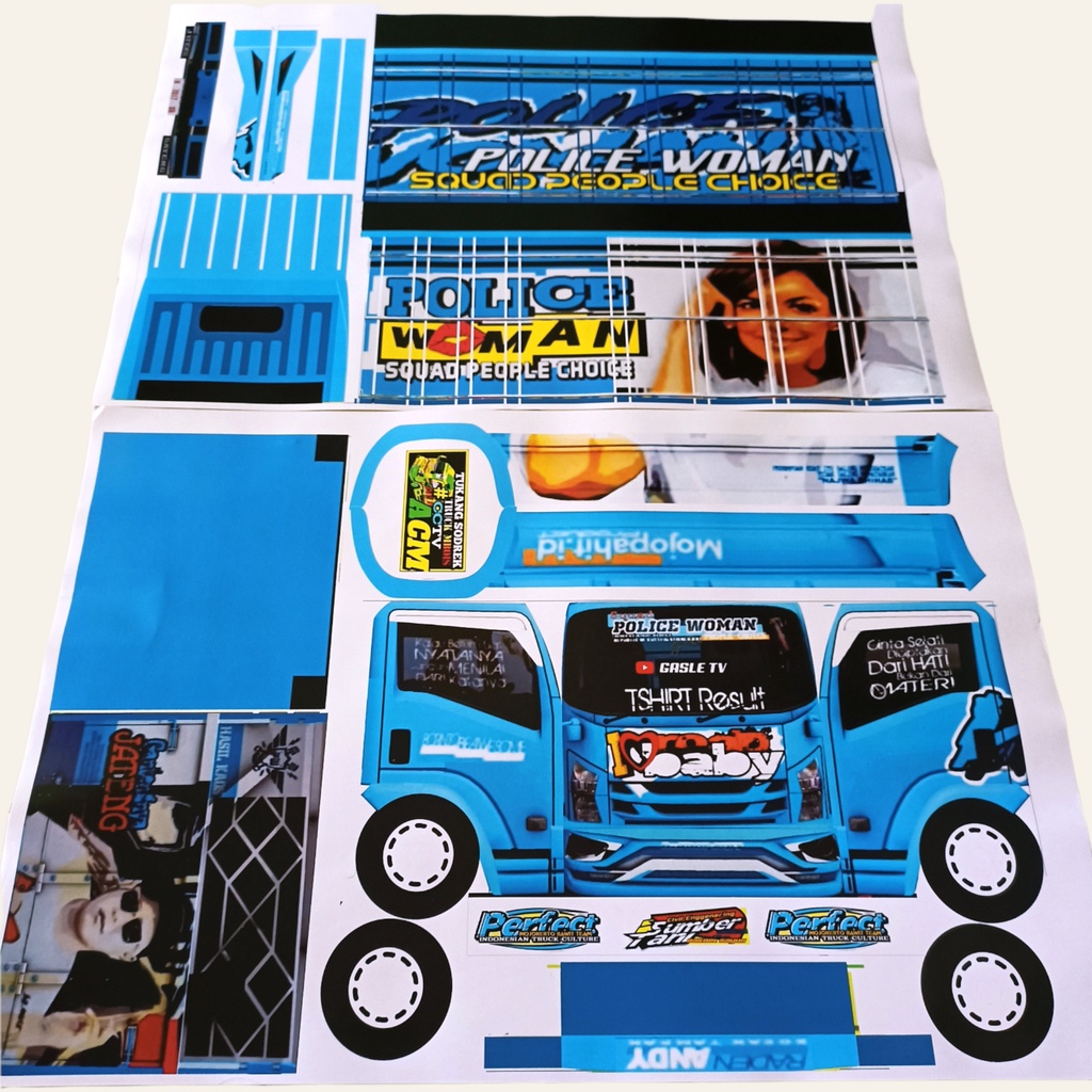 Jual Lembaran Stiker Papercrat Pola Miniatur Truk Oleng Ukuran Besar