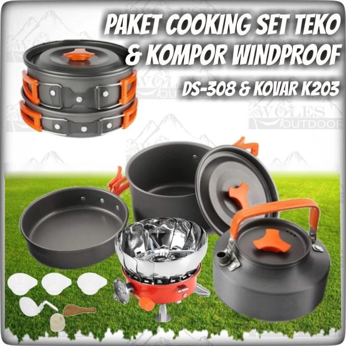 Jual Paket Hemat Cooking Set With Teko Ceret Kompor Windproof