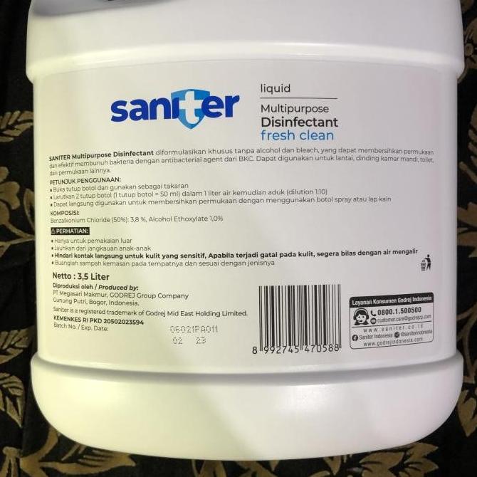 Jual Saniter Konsentrat Disinfectant Desinfektan Disinfektan 3 5L X 5