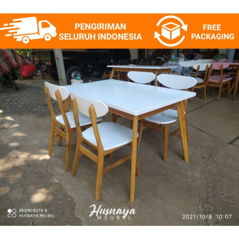 Jual SET MEJA MAKAN MINIMALIS MODERN 4 KURSI KAYU JATI SET SOFA MEJA