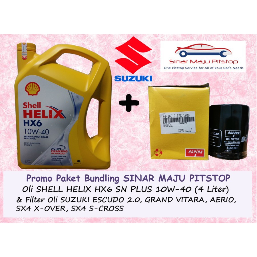 Jual Paket Bundling Oli SHELL HELIX HX6 10W 40 SN PLUS Original 4 Liter