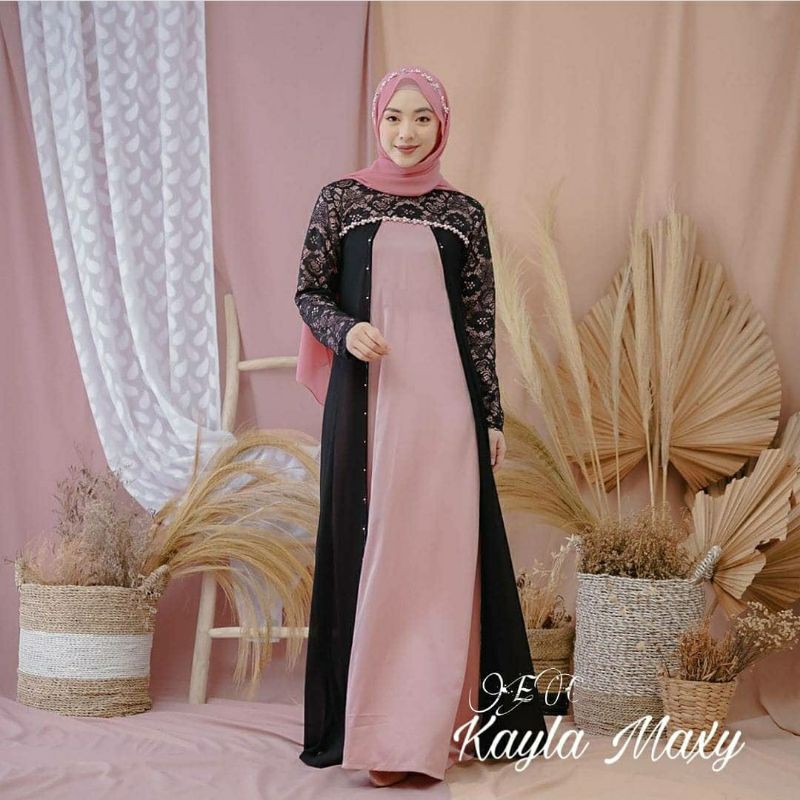 Jual KAYLA MAXI MIX MUTIARA DRESS MUSLIM GAUN PESTA GAMIS BRUKAT