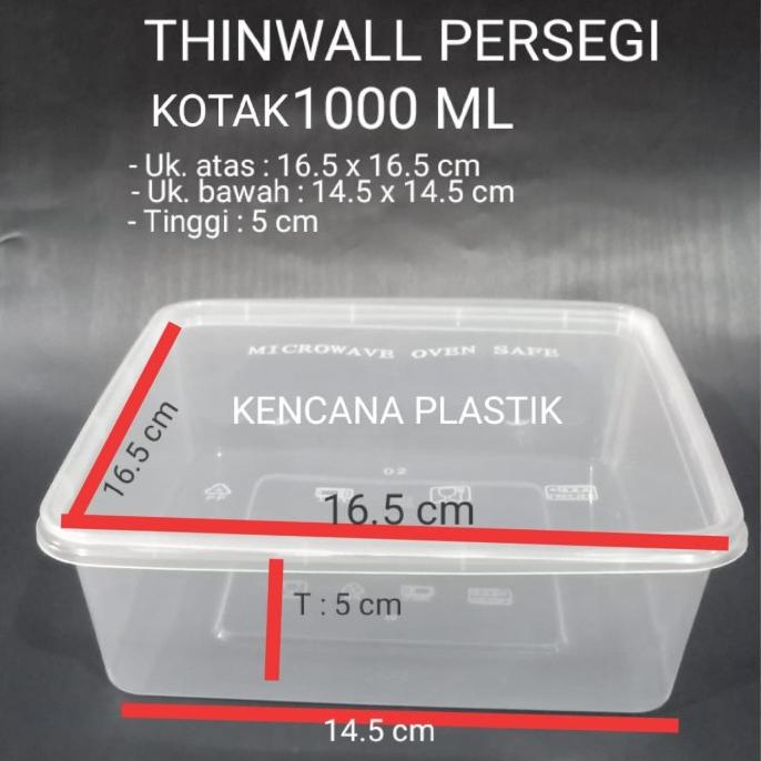 Jual KOTAK MAKAN PERSEGI THINWALL KOTAK FOOD CONTAINER 1000ML ISI 25