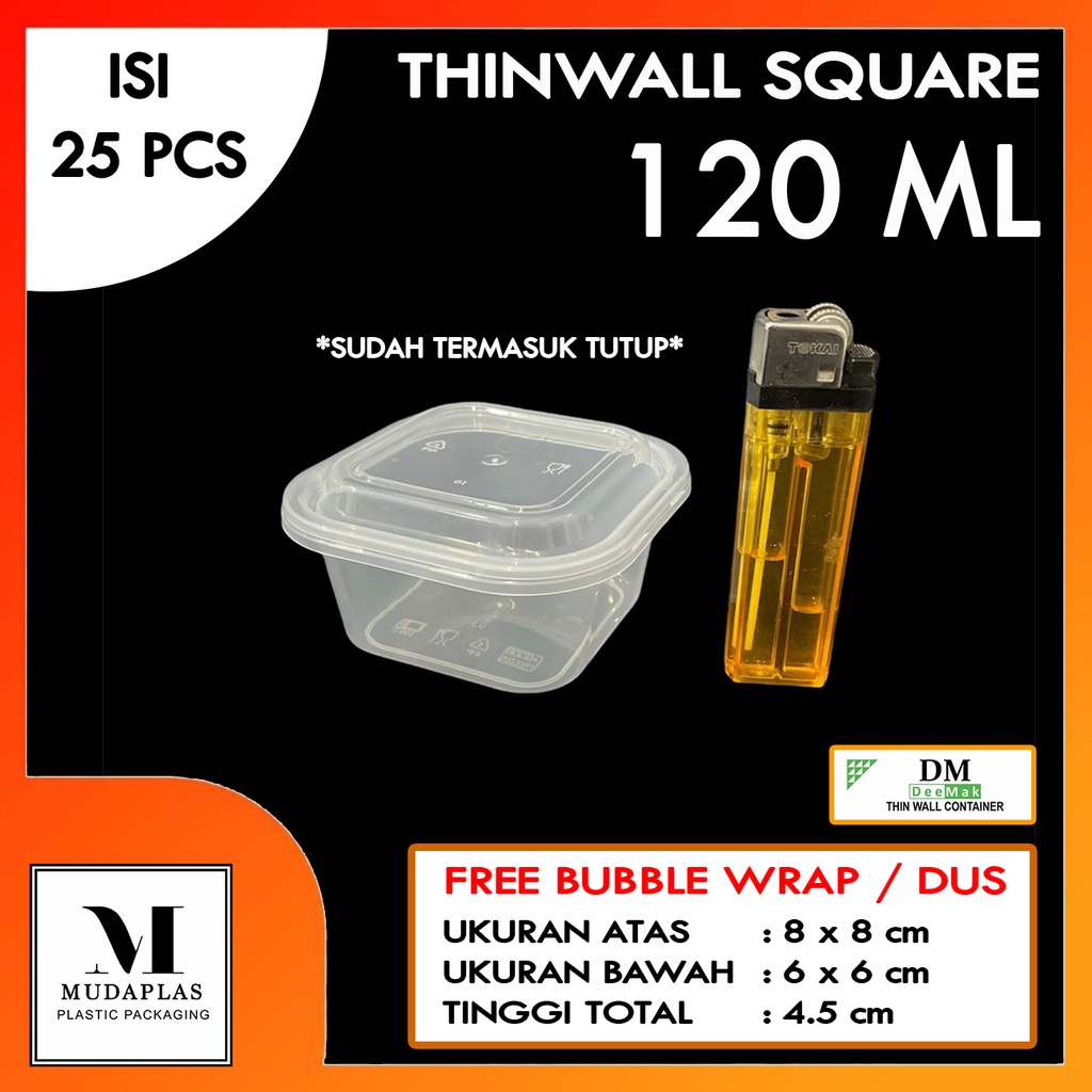 Jual Kotak Makan Plastik Thinwall Mini 120 Ml Square Persegi Isi 25 Pcs