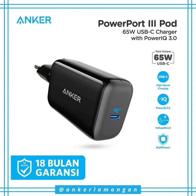 Jual Wall Charger Anker Powerport Iii Pod W Usb Type C A Travel