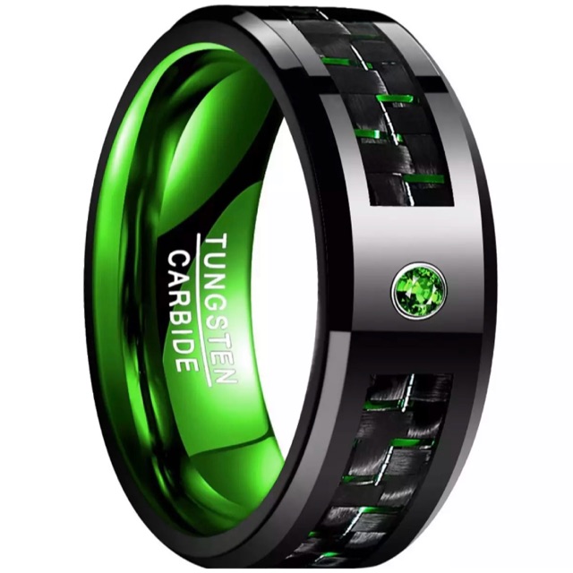 Jual Cincin Pria Tungsten Carbide Original Green Zirconia Carbon