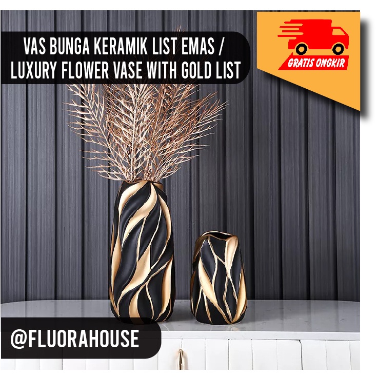 Jual Vas Bunga Keramik List Emas Luxury Flower Vase With Gold List