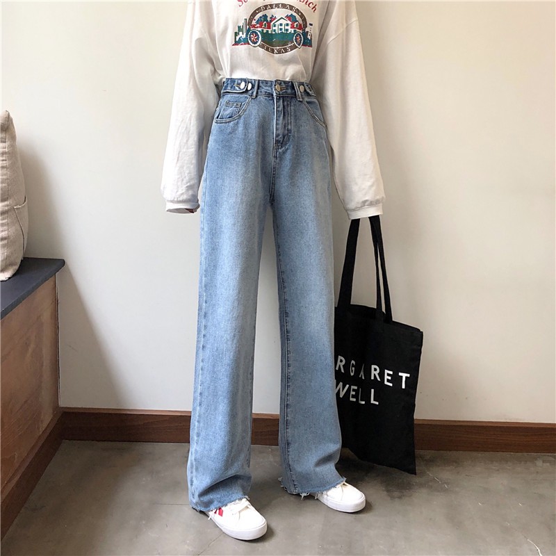 Jual XIAOZHAINV Jeans High Waist Straight Loose Korean Style Celana