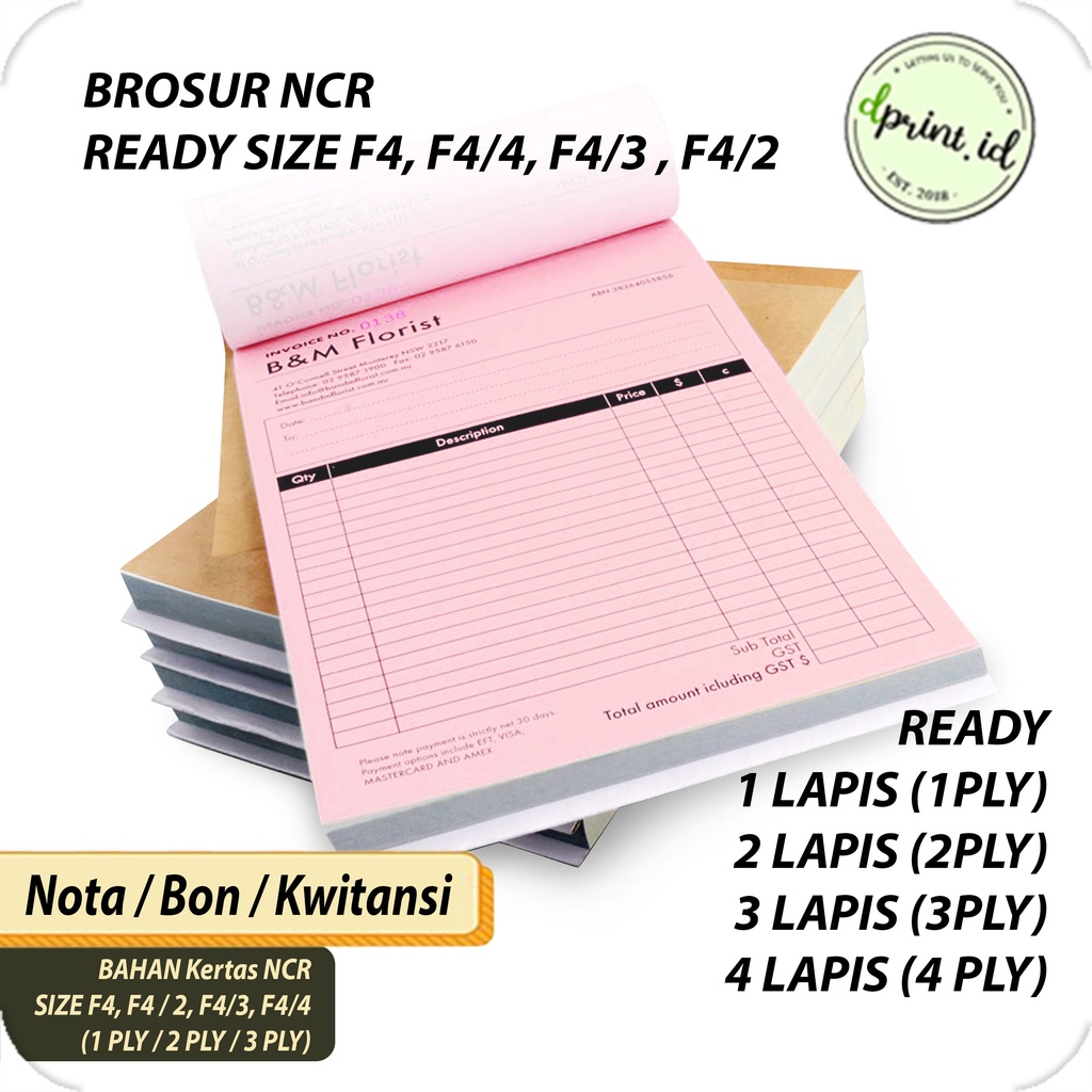 Jual Cetak Bon F Kwitansi Nota Toko Ncr Ply Ply Ply