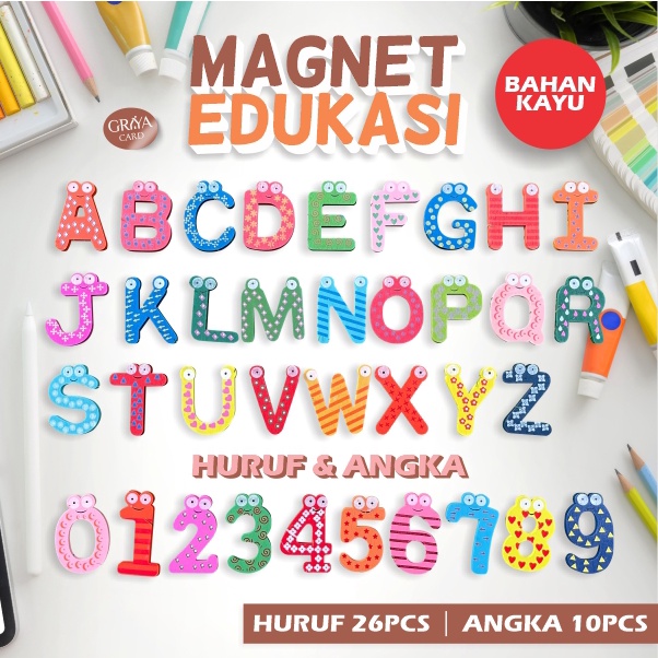 Jual Tempelan Kulkas Huruf Angka Magnet Kayu Edukasi Ukuran Besar