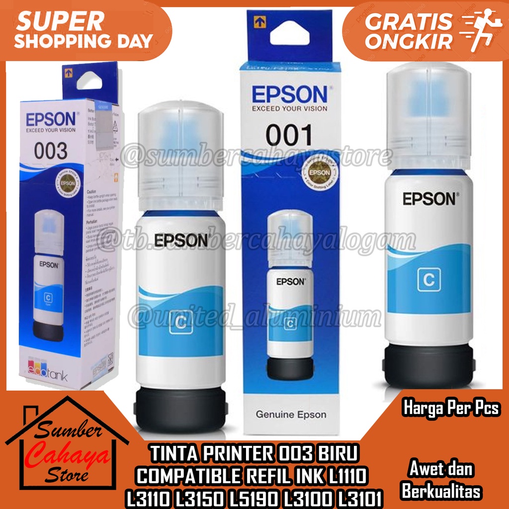 Jual Tinta Epson EcoTank 003 CYAN BIRU Refill Botol Ink Printer L1110