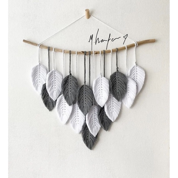 Jual Wall Hanging Macrame Hiasan Dinding Rumah Daun Black White