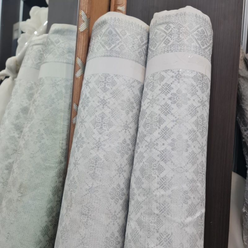 Jual Best Seller Kain Songket Semi Palembang Meteran Putih Silver