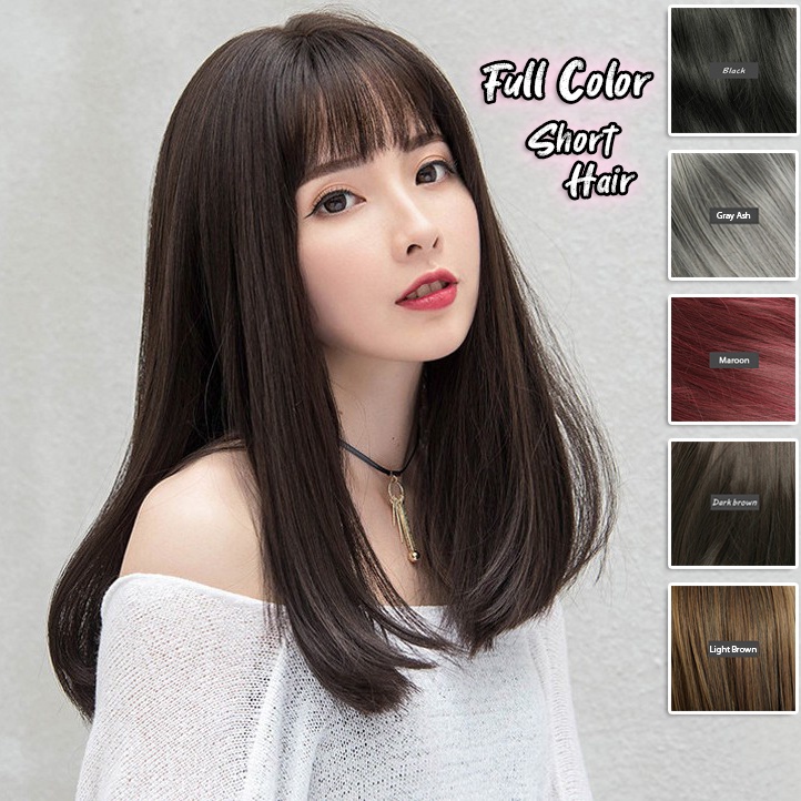 Jual Wig Full Lace Rambut Palsu Wanita Panjang Berponi Korean Version