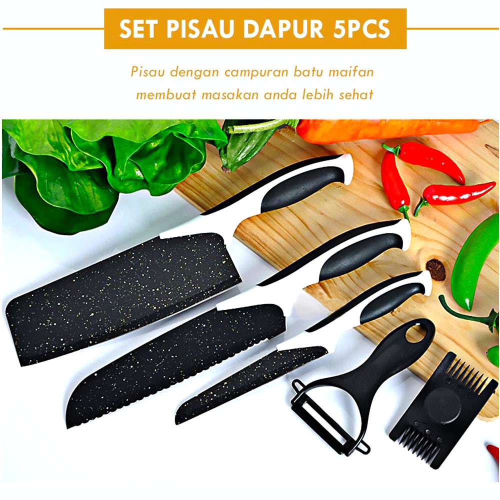 Jual Pisau Dapur Set 5 Pcs Hitam Batu Maifan Marble J13 Shopee Indonesia