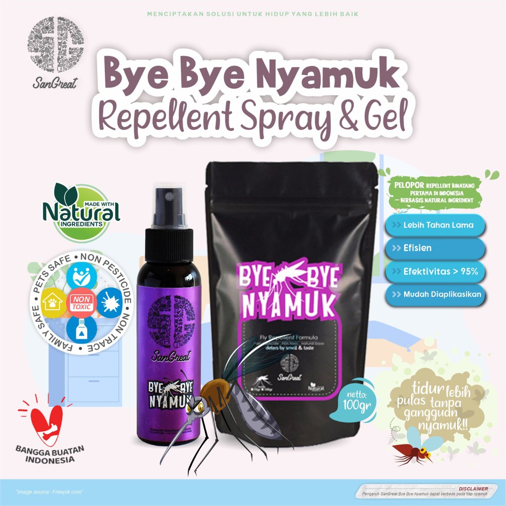 Jual SanGreat Bye Bye Nyamuk Pengusir Nyamuk Natural Spray Dan Gel Siap