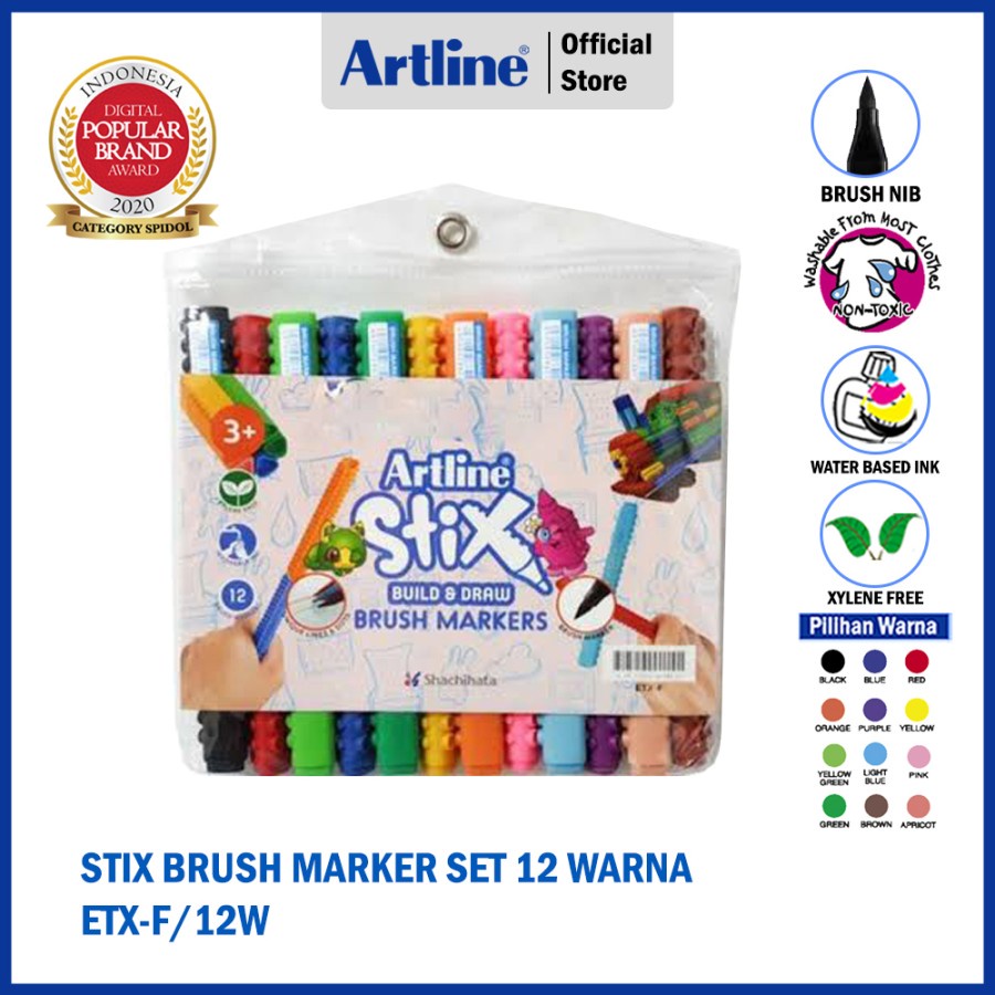 Jual SPIDOL ARTLINE DRAWING STIX BRUSH MARKER SET 12 WARNA ETX F 12WK