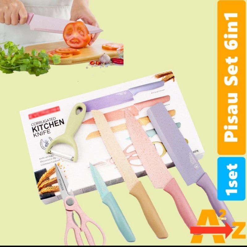 Jual VIRAL Pisau Dapur Set 6 In 1 Keramik Anti Lengket Pisau