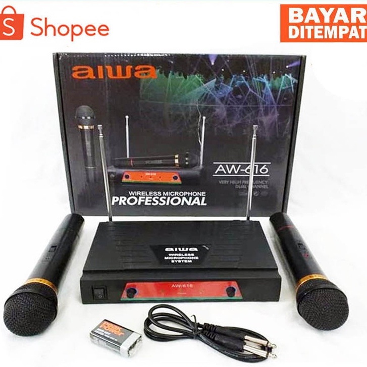 Jual Aiwa Microphone AW 616 Wireless VHF Double AW 616 Suara Empuk