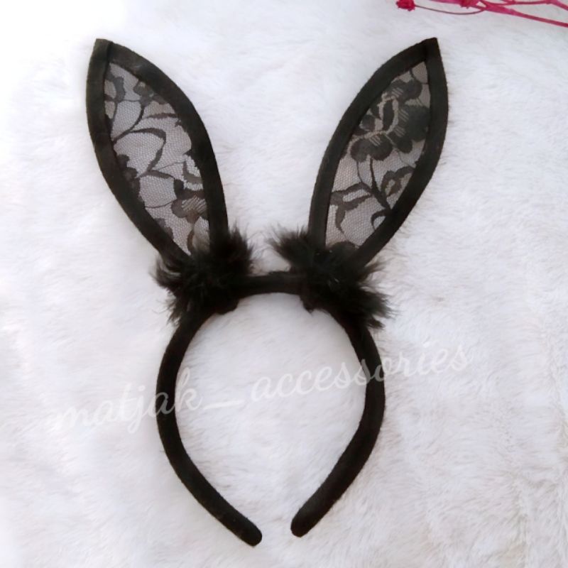 Jual Halloween Bando Kelinci Renda Bulu Ariana Grande Untuk Bridal